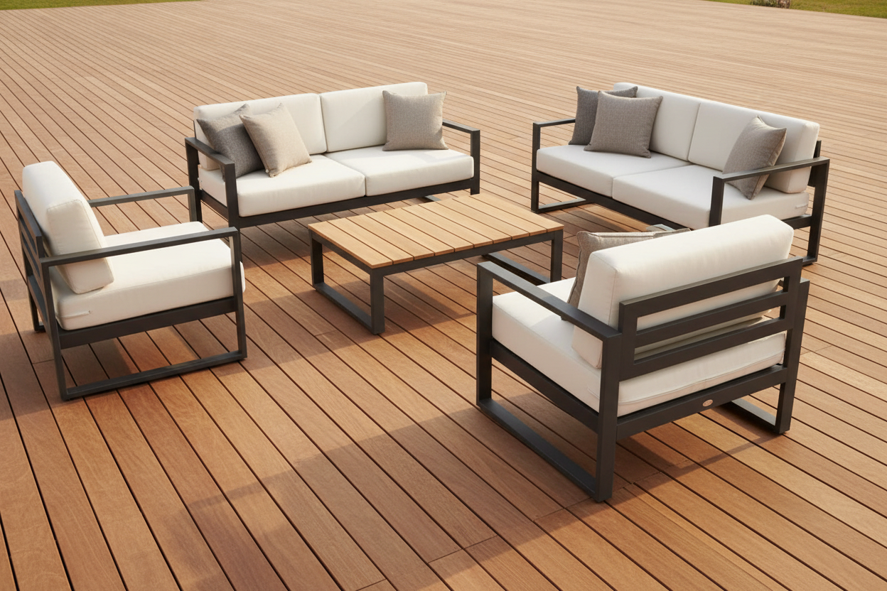 sur une terasse en bois sans voir la maison